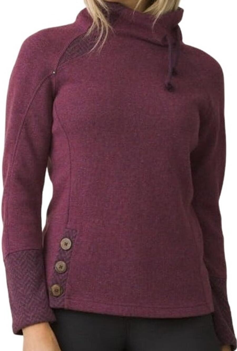 Prana Lucia Herringbone Sweater Turtleneck Button Tie Oversized Wool Purple M